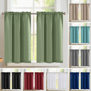 2 Panels Rod Pocket Tier Curtains Cafe Curtains Waffle Textured for Kitchen