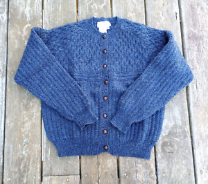 Vtg Robert Scott Women's Size M Petites 100% Wool Blue Cables Cardigan Sweater