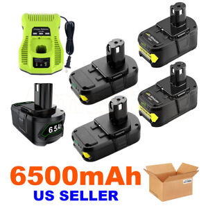 New 6.5Ah 6.0Ah For RYOBI P108 High Capacity 18V One+ Plus Battery P117 Charger