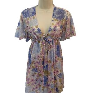 Vintage Lingerie Chemise Gown Set Slip and Jacket Mini Length Floral Print S/M