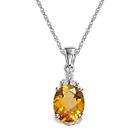 New 925 Sterling Silver Oval Citrine Drop Pendant Necklace Stone Cttw 1.9