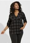 Torrid Blouse Women's 3X Black 3/4 Sleeve Harper Rayon Slub Pullover Plaid