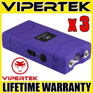 (3) VIPERTEK PURPLE VTS-880 Mini Stun Gun Self Defense Wholesale Lot