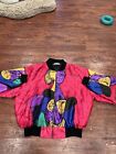 Vintage 80s Silkworms Jacket men L Multicolor Picasso Full Zip Bomber Silk