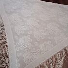 VINTAGE Scarf White Shawl Lace Embroidered and Tassel Fringes Paisley LNC