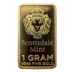 1 Gram Gold Bar by Scottsdale Mint .9999 Gold Bullion 