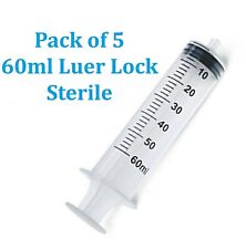 60mL PACK of 5 LUER LOCK STERILE SYRINGES 60cc Sterile Syringe Only No Needle