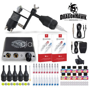 Dragonhawk Complete Tattoo Kit Motor Machine Gun Power Supply Needles Grips Inks
