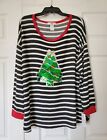 Moa Moa Women's Size 3X Striped Pullover Christmas Top Sequined Christmas Tree