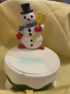 Gorham Vintage Japan Christmas Frosty Snowman Music Box Figurine Works Riser HTF