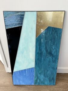 West Elm Art Wall Roar+Rabbit Coloured Glass Blue Gold Black 20x32x1 In