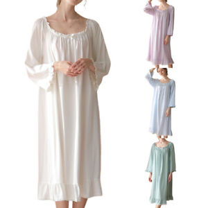 Women's Cotton Victorian Nightgown Long Sleeve Soft Ruffle Vintage Sleep Dress