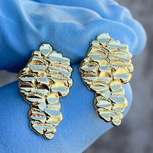 14k Gold Plated Nugget Earrings Butterfly Back Hip Hop Jewelry Mens Women's 20MM