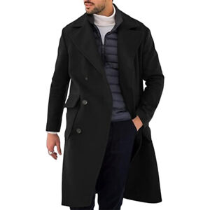 Men Woolen Trench Coat Double Breasted Business Overcoat Winter Warm Long Jacket