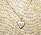 Vintage Childs Guilloche Rose Heart Locket Necklace Gold Tone