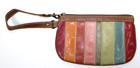 Fossil Patchwork Wristlet Bag Brown Multicolor Leather Chain Retro Pouch Vintage