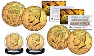 2017 24K GOLD Clad JFK Kennedy Half Dollars 2-Coin Set P&D MINT w/COA & HOLDERS