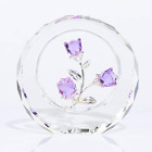 Purple Rose Flower Crystal Figurine with Vase - Bouquet Flowers Ornament Gifts f