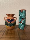 New Listing2 Vintage Handmade Glazed Terra Cotta Pottery Vases