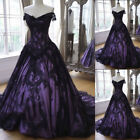 Gothic Black Purple Wedding Dresses Off Shoulder Lace Applique Long Bridal Gowns