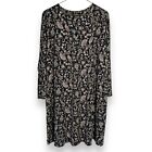 J. Jill Wearever Collection Floral Shift Dress Womens 3X Black Long Sleeve Boho