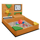 Kids Wooden Sandbox Outdoor Sandpit for Backyard with Cover (Brown)