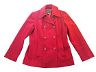 Eddie Bauer Womens MED Red Wool Blend Lined Collared Coat Peacoat Winter Classic