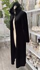 Vintage Velvet Stretchy Duster Goth Ostrich Feather Hooded Cape Jacket Dress