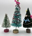 Lot of 3 Vintage Bottle Brush Christmas Trees Garland Japan Decorated Flocked