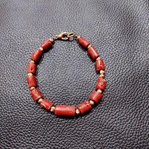 Natural Coral Bracelet Coral Beaded Bracelet Handmade Italian Red Coral Jewelry