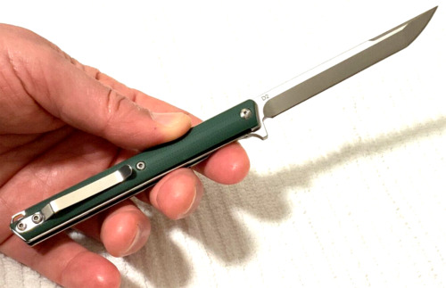 Folding Pocket Knife DC Blade G10 Handle (Clip + Flipper) EDC (Green)
