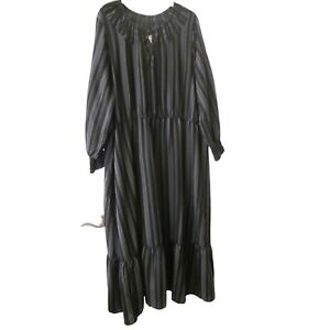 NWT TERRA & SKY Black Gray Ikat Stripe Long Sleeve MODEST Peasant Dress Sz 4X