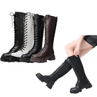 Women Chunky Platform Boots Lace Up Combat Riding Knee High Boots