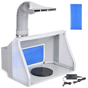 Dual Fans Airbrush Paint Spray Booth Kit w/ 3 LED Lights Exhaust Filter Hobby