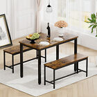 New Listing3 Piece Dining Table Set Table with 2 Benches Kitchen Breakfast Furniture Brown