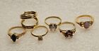 Vintage Estate Jewelry Rings Gold Tone Mixed Stones Rhinestones Lot Of 6 Unteste