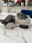 VTG Life-Size Sleeping Cat Statue Figurine ITALY Kitten DECOR Rare BLACK/WHITE!!
