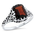 2 CT NATURAL GARNET VICTORIAN STYLE 925 STERLING SILVER FILIGREE RING       #701