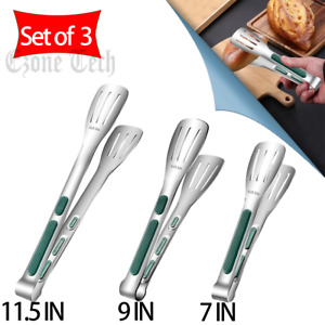 3Pcs Stainless Steel Kitchen Tongs Silicone Food Tongs Non-slip Steak  Clamp BBQ