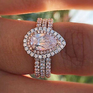 Women Fashion 925 Silver Wedding Ring Pear Cut Cubic Zircon Jewelry Sz 5-11