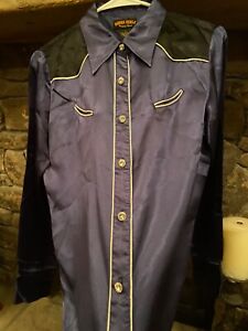Western Shirt by Rodeo Girl Satin Shirt S/M Diamond Buttons Royal blue/black
