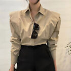 Womens Ruffles Loose Long Sleeves Shirt Casual Lapel Collar Tops Korean Fashion