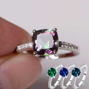 5 Colors Cubic Zircon Ring Women Fashion 925 Silver Party Ring Sz 6-10