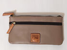 Dooney & Bourke Beige Taupe Tan Double Zip Wallet Pouch Case Smooth Leather Duck