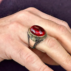 925k Red Ruby Stone Ring, Red Stone Ring , Ottoman Men Handmade Silver Ring