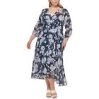 Calvin Klein Womens Navy Floral Print Faux Wrap Maxi Dress Plus 22W BHFO 7469