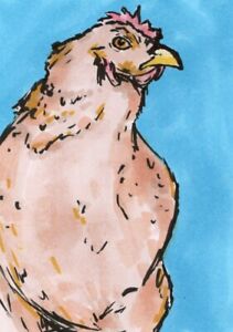 New ListingACEO Original Art - Chicken Portrait - color farm animal study card Kiefer Moore