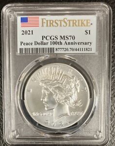 2021 Peace Silver Dollar PCGS MS70 First Strike Flag Label with OGP & COA