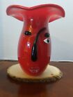 Venetian Picasso Glass Red Abstract Lady Face Vase Hat 12