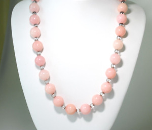 VTG   LARGE chunky  Pink Rose Quartz  genuine Bead Necklace toggle AT9